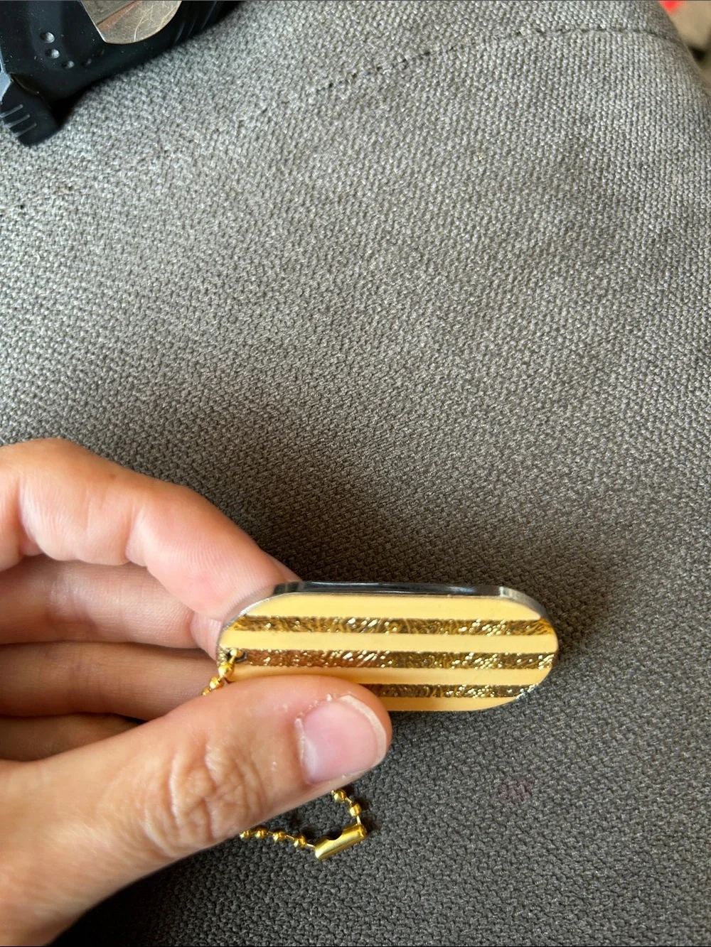 CHANEL Enamel and Gold Leaf Stripe Dog Tag